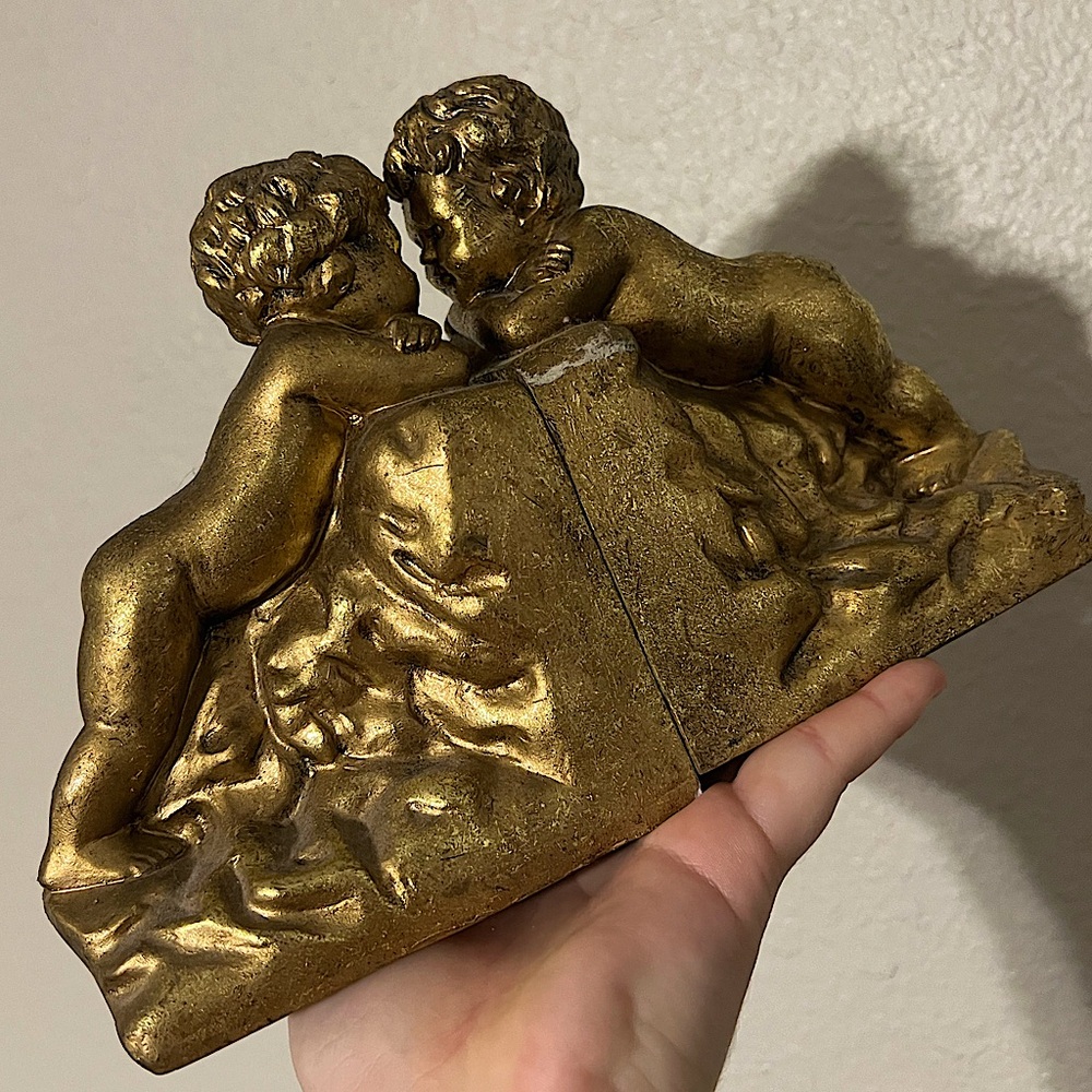 Gold Cherub Bookend Set - Decorative Home Art Sculpture